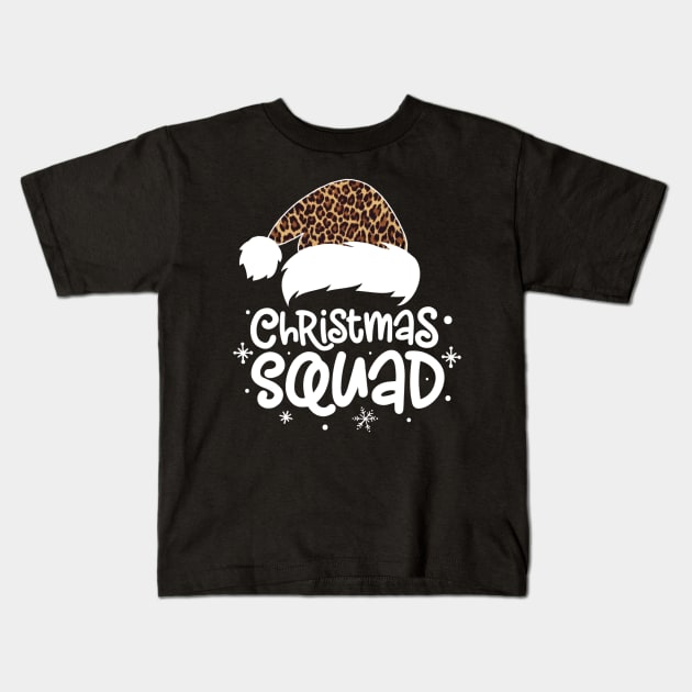 Christmas Squad Leopard Print Santa Hat Family Matching Pajama Kids T-Shirt by Sincu